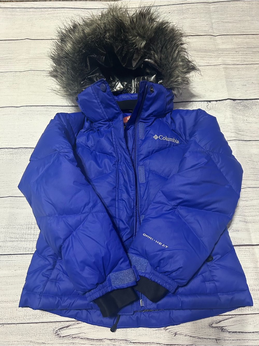 Columbia Kids Royal Blue Puffer Jacket with Faux Fur Hood